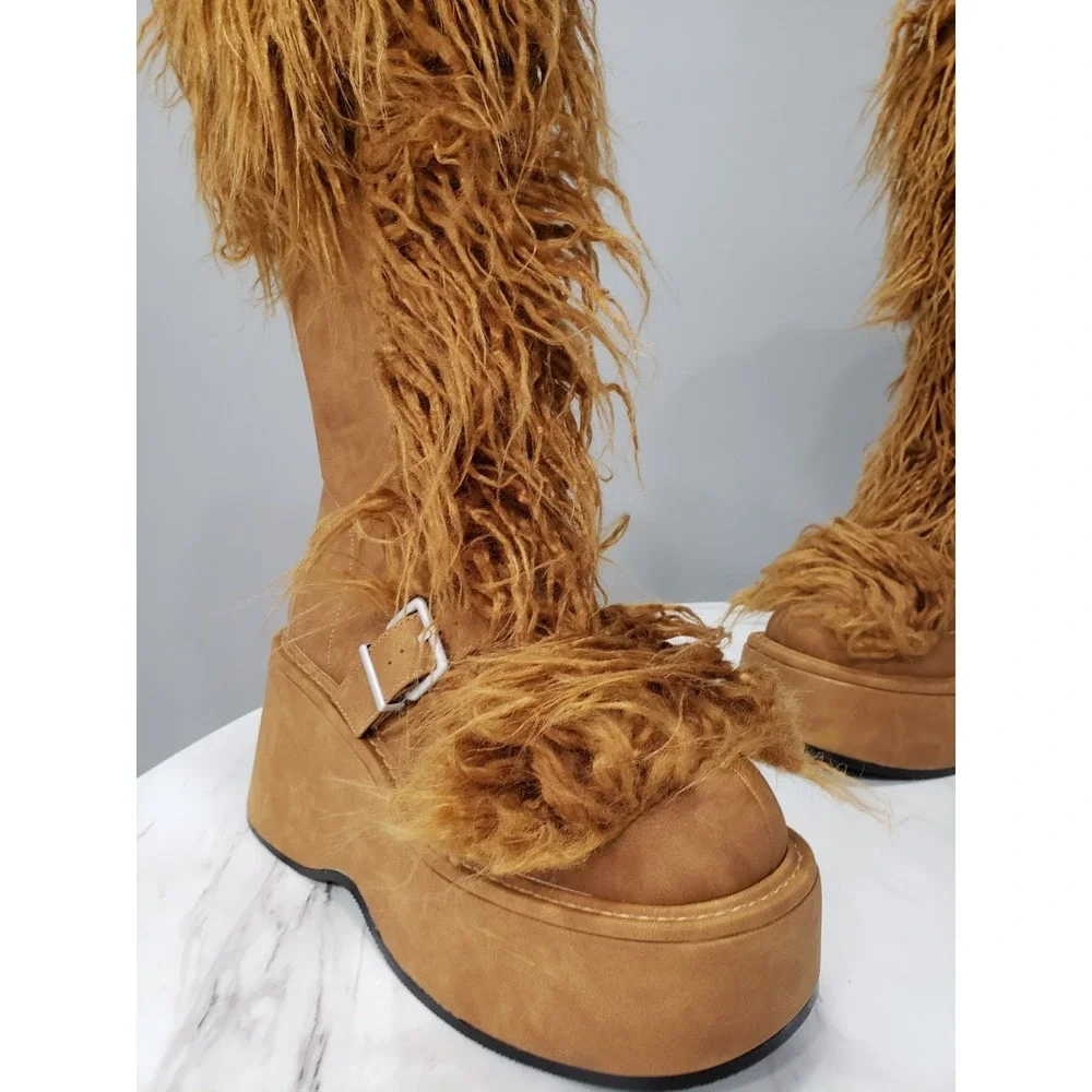 NEW SIZE 6 Dollskill Current Mood Kooky Monster Platform Boots Faux Fur Festival